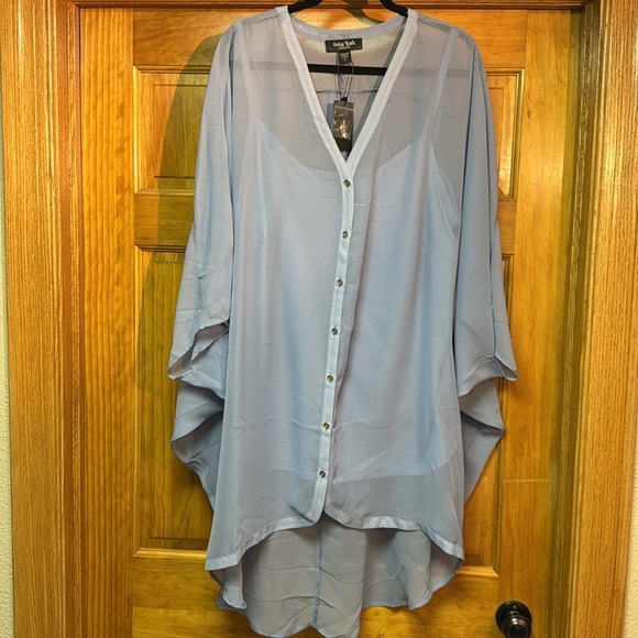 π NWT ~ ARNA YORK Vision Drape longline shirt steel blue in PLUS SIZE 20 π - Picture 1 of 11